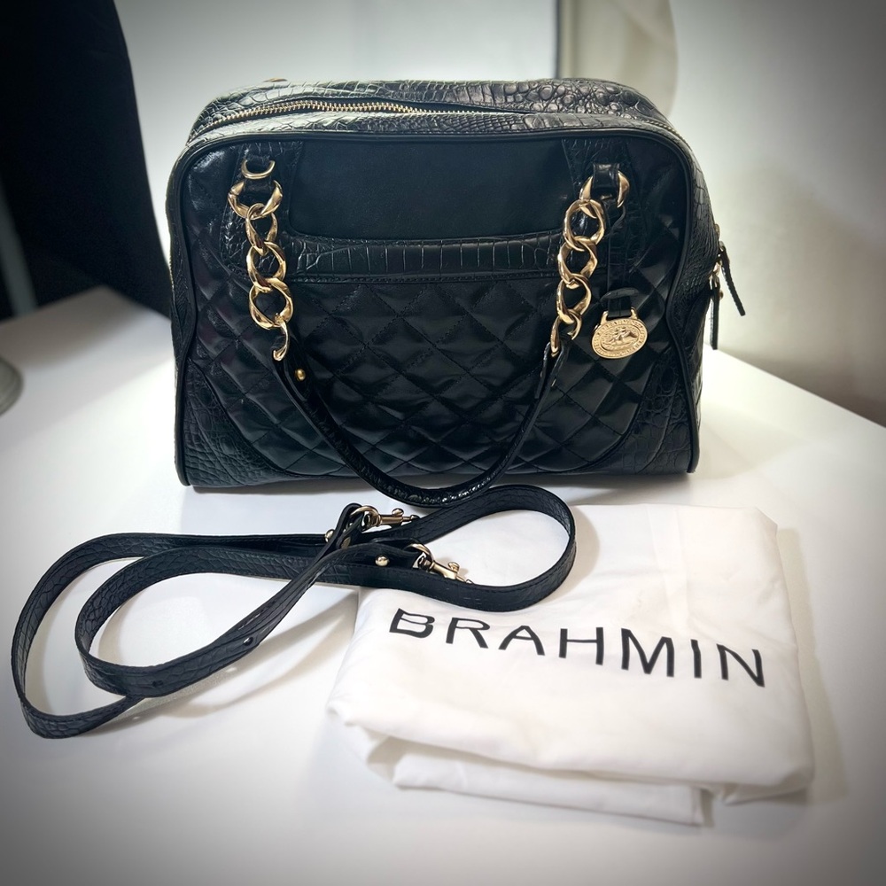 25th Anniversary Edition Black Brahmin Quilted Leather Handbag